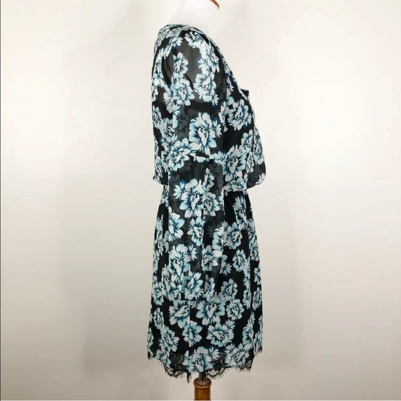 WHBM Floral Chiffon Dress Lace Hem Sz 0 Blouson Style - Picture 3 of 12
